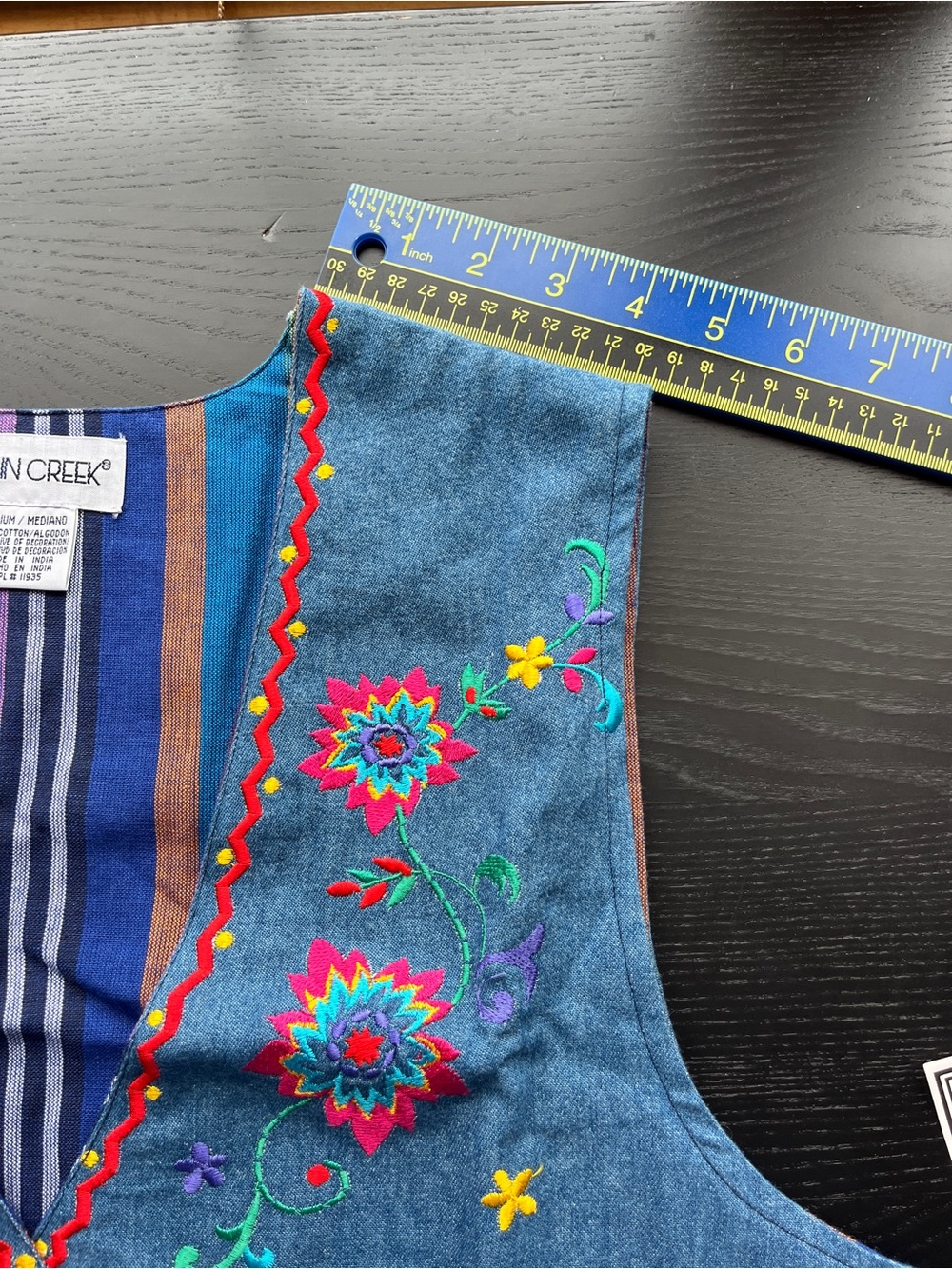 Brand New Vintage Cabin Creek Size M Reversible Denim & Striped Embroidered Vest - Picture 9 of 16
